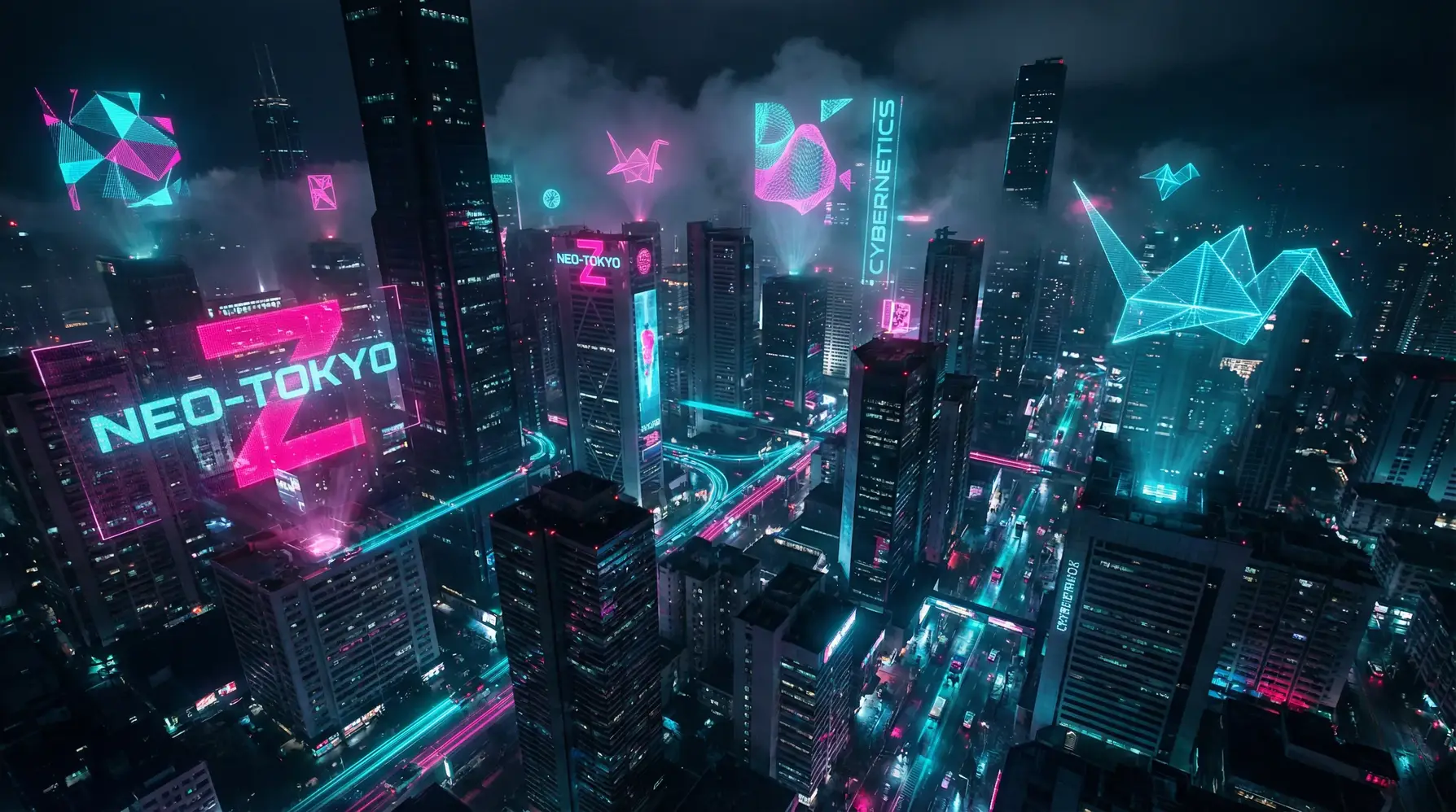 菠菜平台 - 赛博朋克折纸艺术都市夜景全息背景